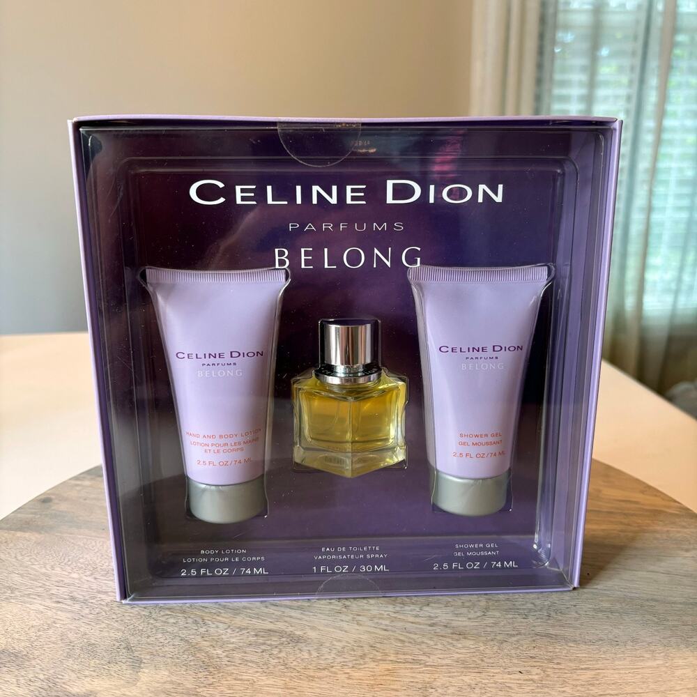 NEW Celine Dion Belong 3Pc Gift Set EDT 1oz Body Lotion Shower Gel Rare